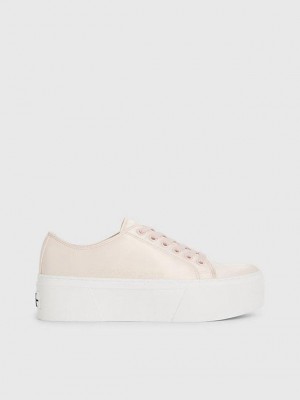 Beige Calvin Klein Recycled Satin Platform Women Sneakers | VWDO-51207