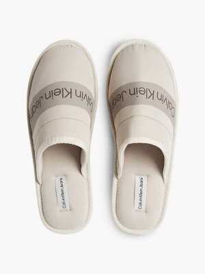 Beige Calvin Klein Recycled Twill Men Slippers | WZLK-93280