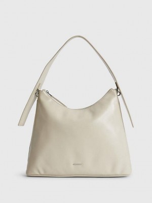 Beige Calvin Klein Recycled Vegan Leather Shoulder Women Bags | LTOU-74156
