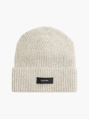 Beige Calvin Klein Recycled Wool Blend Men Beanie | EOSM-34150