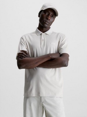 Beige Calvin Klein Regular Fit Men Polo Shirt | HIUC-26597