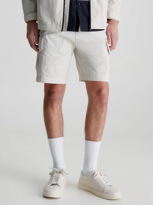 Beige Calvin Klein Relaxed Nylon Cargo Men Shorts | KYIM-12689