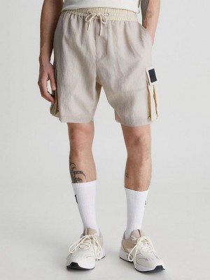 Beige Calvin Klein Relaxed Nylon Mesh Cargo Men Shorts | AHDY-70523