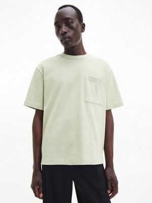 Beige Calvin Klein Relaxed Organic Cotton Pocket Men T-Shirt | GJWI-68043