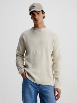 Beige Calvin Klein Relaxed Organic Cotton Jumper Men Sweater | MIWP-05746