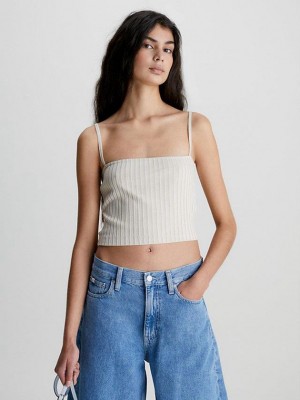 Beige Calvin Klein Ribbed Jersey Cami Women Top | VZKO-14268
