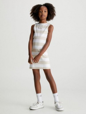 Beige Calvin Klein Ribbed Sleeveless Girls's Dress | VESL-64851