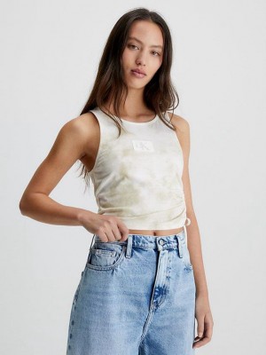 Beige Calvin Klein Ruched Tie Dye Tank Women Top | KRBZ-08463