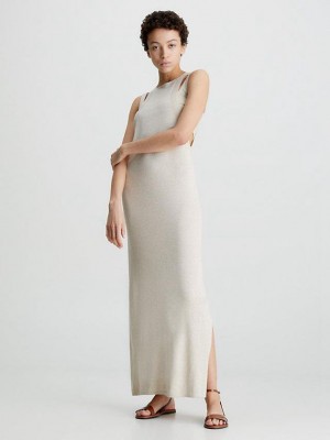 Beige Calvin Klein Silk Blend Tank Women Dress | GJAB-08723