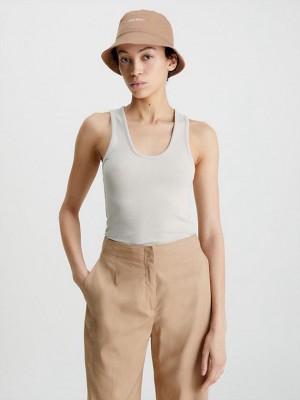 Beige Calvin Klein Skinny Ribbed Modal Tank Women Top | WHSD-56307