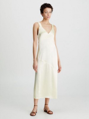 Beige Calvin Klein Slim Midi Slip Women Dress | LNJI-57360