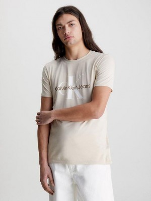 Beige Calvin Klein Slim Monogram Men T-Shirt | EIXB-94201