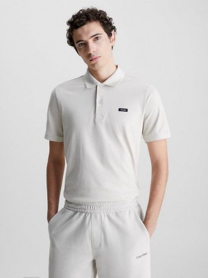 Beige Calvin Klein Slim Stretch Pique Men Polo Shirt | THDO-47502