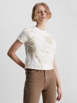 Beige Calvin Klein Slim Tie Dye Women T-Shirt | OZJF-54190