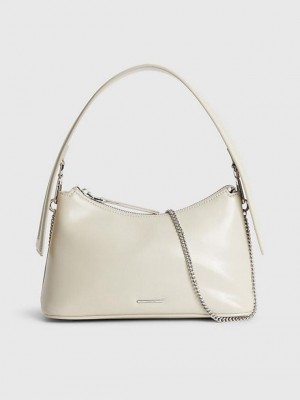 Beige Calvin Klein Small Vegan Leather Shoulder Women Bags | JAKX-54231