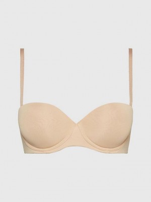 Beige Calvin Klein Strapless Women Bra | GHUS-78512