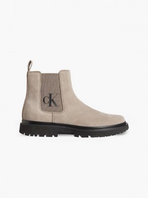 Beige Calvin Klein Suede Chelsea Men Boots | DHYC-51869