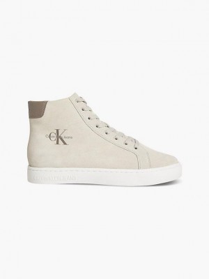 Beige Calvin Klein Suede High-Top Men Sneakers | BKNF-37690