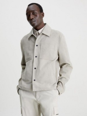 Beige Calvin Klein Suede Shirt Men Jacket | RFQB-17629