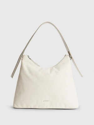 Beige Calvin Klein Sustainable Canvas Shoulder Women Bags | HDRV-43908