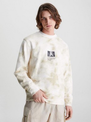 Beige Calvin Klein Tie Dye Monogram Men Sweatshirt | PRSK-52938