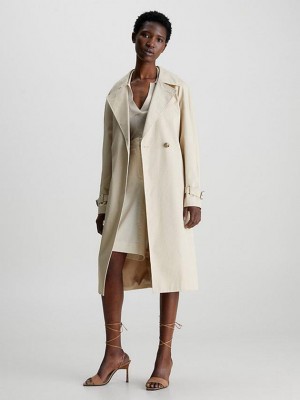 Beige Calvin Klein Twill Trench Women Coat | OFXI-94083