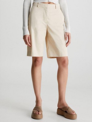 Beige Calvin Klein Twill Women Shorts | UQRV-93475