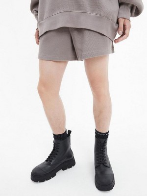 Beige Calvin Klein Unisex Waffle Cotton - CK Standards Men Shorts | EICF-51827