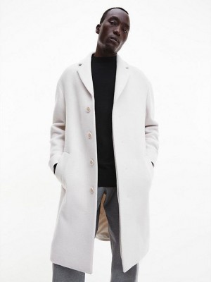 Beige Calvin Klein Virgin Wool Men Coat | NWZB-42319