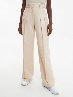 Beige Calvin Klein Wide Leg Recycled Twill Women Pants | UBVZ-62519