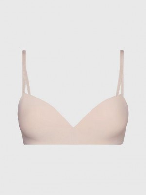 Beige Calvin Klein Wireless Push-Up - Seductive Comfort Women Bra | YNMF-71862
