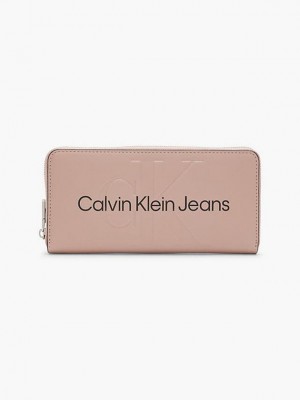 Beige Calvin Klein Zip Around Women Wallet | GBTE-13452