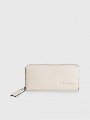 Beige Calvin Klein Zip Around Women Wallet | YBEN-61054