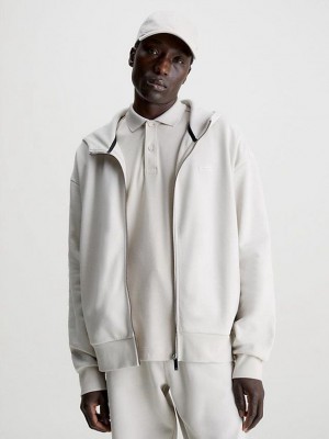Beige Calvin Klein Zip Up Men Hoodie | CPIG-43672