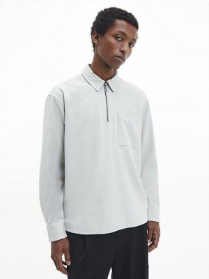 Beige Calvin Klein Zipped Popover Men Shirts | WPTB-56830