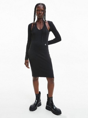 Black Calvin Klein 2-In-1 Bodycon Midi Women Dress | XUVP-94170