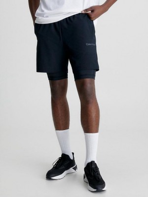 Black Calvin Klein 2-In-1 Gym Men Shorts | PNZD-52094