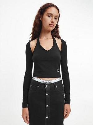 Black Calvin Klein 2-In-1 Long Sleeve Women Top | LGUT-39716