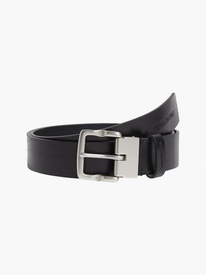 Black Calvin Klein 2 Buckle Leather Gift Set Men Belt | SCGO-58162