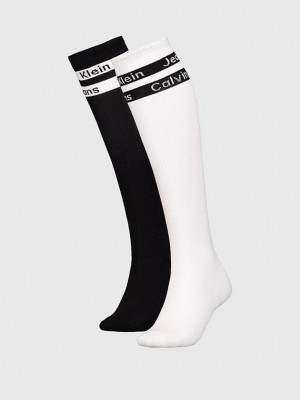 Black Calvin Klein 2 Pack Knee High Women Socks | WBKF-78096