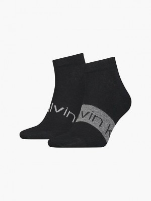 Black Calvin Klein 2 Pack Logo Ankle Men Socks | XTDK-49230