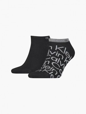 Black Calvin Klein 2 Pack Logo Ankle Men Socks | XMRJ-70984