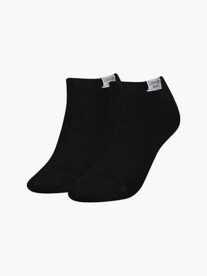 Black Calvin Klein 2 Pack Logo Ankle Women Socks | PCHK-28034