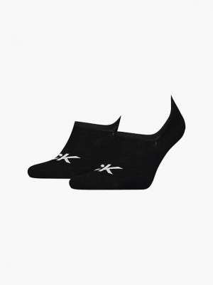 Black Calvin Klein 2 Pack Logo Invisible Men Socks | SBVN-79468