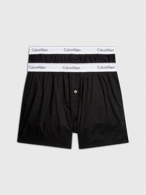 Black Calvin Klein 2 Pack Slim Fit Boxers - Modern Cotton Men Briefs | BWRI-90451