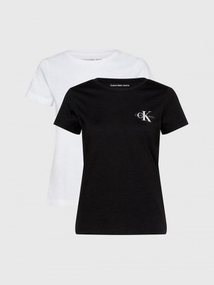 Black Calvin Klein 2 Pack Slim Women T-Shirt | CWQV-09873
