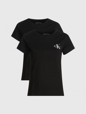 Black Calvin Klein 2 Pack Slim Women T-Shirt | KNTC-79638