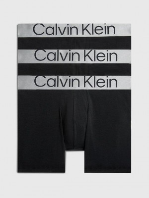 Black Calvin Klein 3 Pack Boxer - Steel Cotton Men Briefs | PZVX-17062