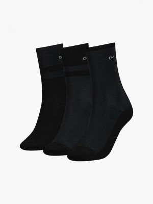 Black Calvin Klein 3 Pack Crew Gift Set Women Socks | MUJO-42736