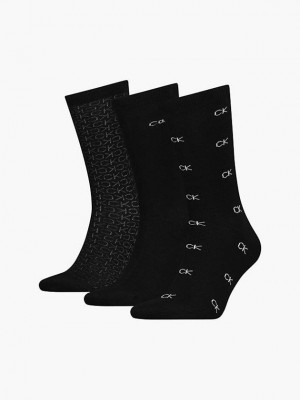 Black Calvin Klein 3 Pack Crew Gift Set Men Socks | CUZD-48392